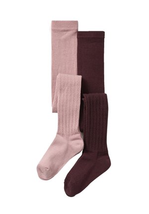 Drei Paar Socken: hellrosa, dunkelrosa und bordeauxrot. Die Paare in dunkelrosa und bordeauxrot haben eine gerippte Textur; die anderen sind glatt.