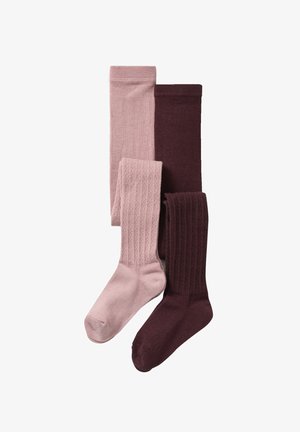 Drei Paar Socken: hellrosa, dunkelrosa und bordeauxrot. Die Paare in dunkelrosa und bordeauxrot haben eine gerippte Textur; die anderen sind glatt.