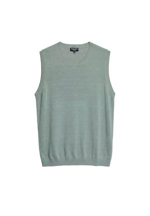 Gilet maglia verde chiaro senza maniche con scollo rotondo e orlo a coste, etichettato taglia media da Antony Morato.