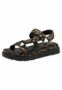 Sandaler med plattform i leopardmønster med svart gummisåle, med kryssremmer og justerbare ankelremmer for en sikker passform.