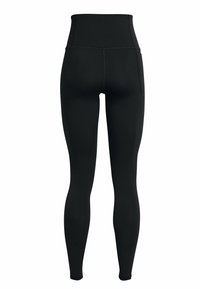 Μαύρα ψηλόμεσα κολάν με λεία υφή, εφαρμοστή σχεδίαση και πλαϊνές τσέπες. Ορατές λεπτομέρειες ραφής κατά μήκος των ραφών.