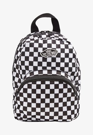 Petit sac à dos à carreaux noir et blanc avec poche avant zippée et écusson du logo Vans "Off The Wall".