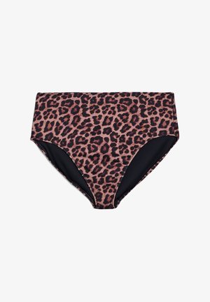 High-waisted bikini bottoms met een luipaardprint in bruin- en zwarttonen, van gladde stof en met een klassieke snit voor bedekking.