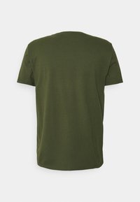Kortærmet t-shirt i mørk olivengr�øn bomuld, med rund hals og lige kant uden mønstre eller forskønnelser.