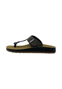 Infradito neri con suola in gomma e strap regolabile. Presentano una soletta testurizzata e un accento con fibbia metallica sullo strap.