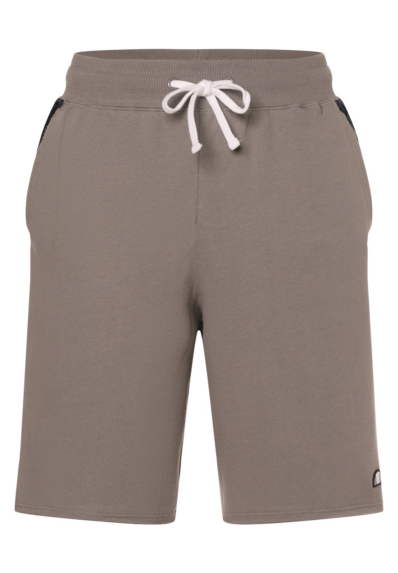 Bermudas deportivas grises hechas de una tela suave, con una cintura elástica y un cordón blanco, además de bolsillos laterales.