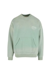 Mintgrønn sweatshirt laget av bomull, med rund hals, lange ermer, frontlomme og logo på brystet. Myk tekstur.