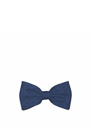 Donkerblauw gestructureerd stoffen vlinderdasje met een klassieke symmetrische vorm en centrale knoop op een witte achtergrond.