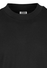 Black cotton t-shirt with a ribbed crew neck, featuring a small label with "Urban Classics." The fabric appears smooth and lightweight.
