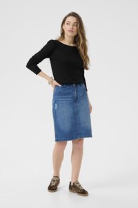 Kaffe Falda de tubo - washed destroyed blue denim