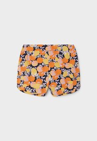 Schwimmshorts mit einem floralen Muster aus Orangen und Zitronen auf navyfarbenem Hintergrund. Hergestellt aus glattem Stoff mit einem elastischen Bund.