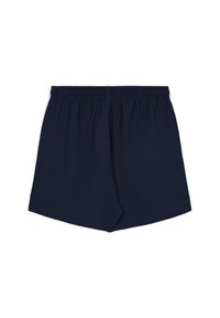 Bermuda in cotone blu navy con vita elastica, caratterizzate da una vestibilità comoda e una texture liscia, progettate per il comfort e la libertà di movimento.