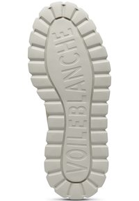 Gummi sneaker-sula i ljusbeige med ett strukturerat mönster, med uttalade kanter och upphöjd text "VOILE BLANCHE" i mitten.
