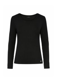 Czarna, długi rękaw, prążkowana bluzka z okrągłym dekoltem i małym logo na dolnej krawędzi. Wykonana z miękkiego materiału, o dopasowanym kroju.