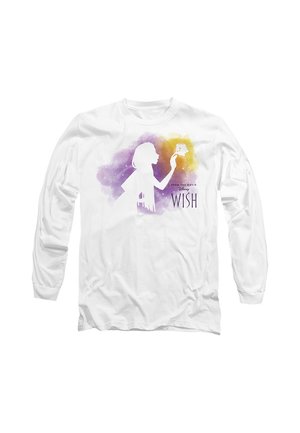 White long-sleeve shirt with a purple and yellow silhouette of a girl holding a star, and text "From the movie Disney Wish."