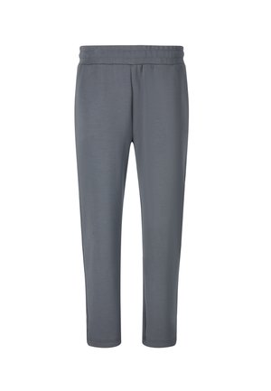 Herre ensfarvet grå afslappede bukser med elastisk talje og lige ben vist mod en hvid baggrund.