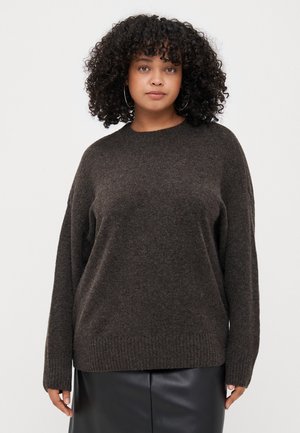 Vero Moda Curve VMCBOOM O NECK - Jumper - chocolate torte melange