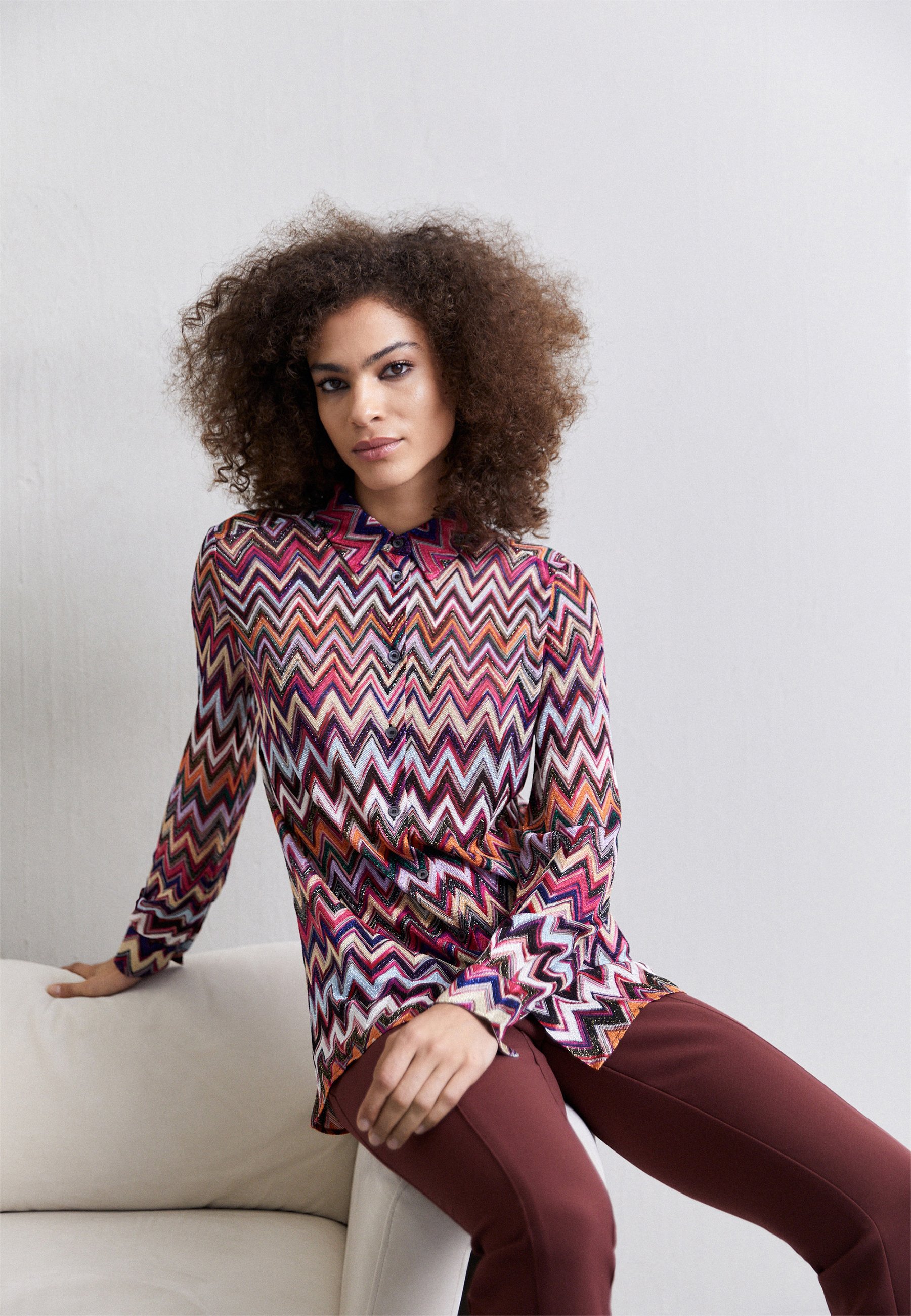 Missoni LONG SLEEVE SHIRT - Button-down blouse - dark/pink tones 