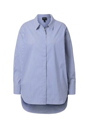 Blå og hvide stribede langærmet skjorte, knaplukning, klassisk krave, en smule længere bagtil, lavet af letvægtsstof.