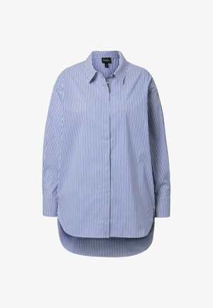 Blå og hvide stribede langærmet skjorte, knaplukning, klassisk krave, en smule længere bagtil, lavet af letvægtsstof.