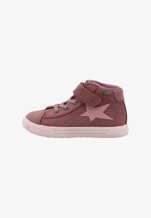 Hoge sneakers van mauve suede met een roze sterdetail, veters en klittenbandsluiting, gevoerde kraag en een gestreepte rubberen zool.