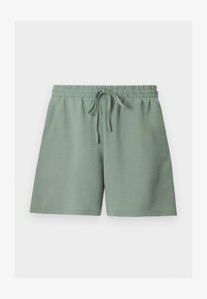 Svijetlozelene ležerne kratke hlače s elastičnim strukom i vezicom, prikazane ravno na bijeloj pozadini.