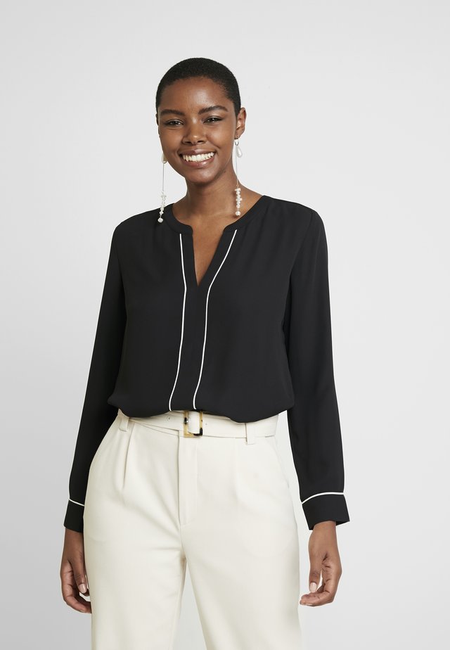 SPLIT NECK PIPED POPOVER - Blouse - black