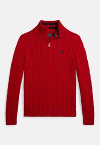 CABLE-KNIT COTTON QUARTER-ZIP SWEATER - Striktrøje - red