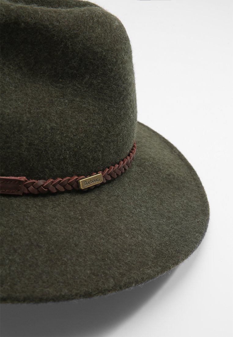 Barbour Olive Wool Fedora with Tartan Band BARBOUR BUCKET WOOL TARTAN BRIMMED OLIVE HAT SIZE M | eBay main image 3