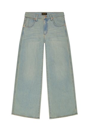 Φαρδιά τζιν παντελόνια από ανοιχτό μπλε ντένιμ με μπροστινές τσέπες, θηλιές για ζώνη και κούμπωμα με κουμπί και φερμουάρ.