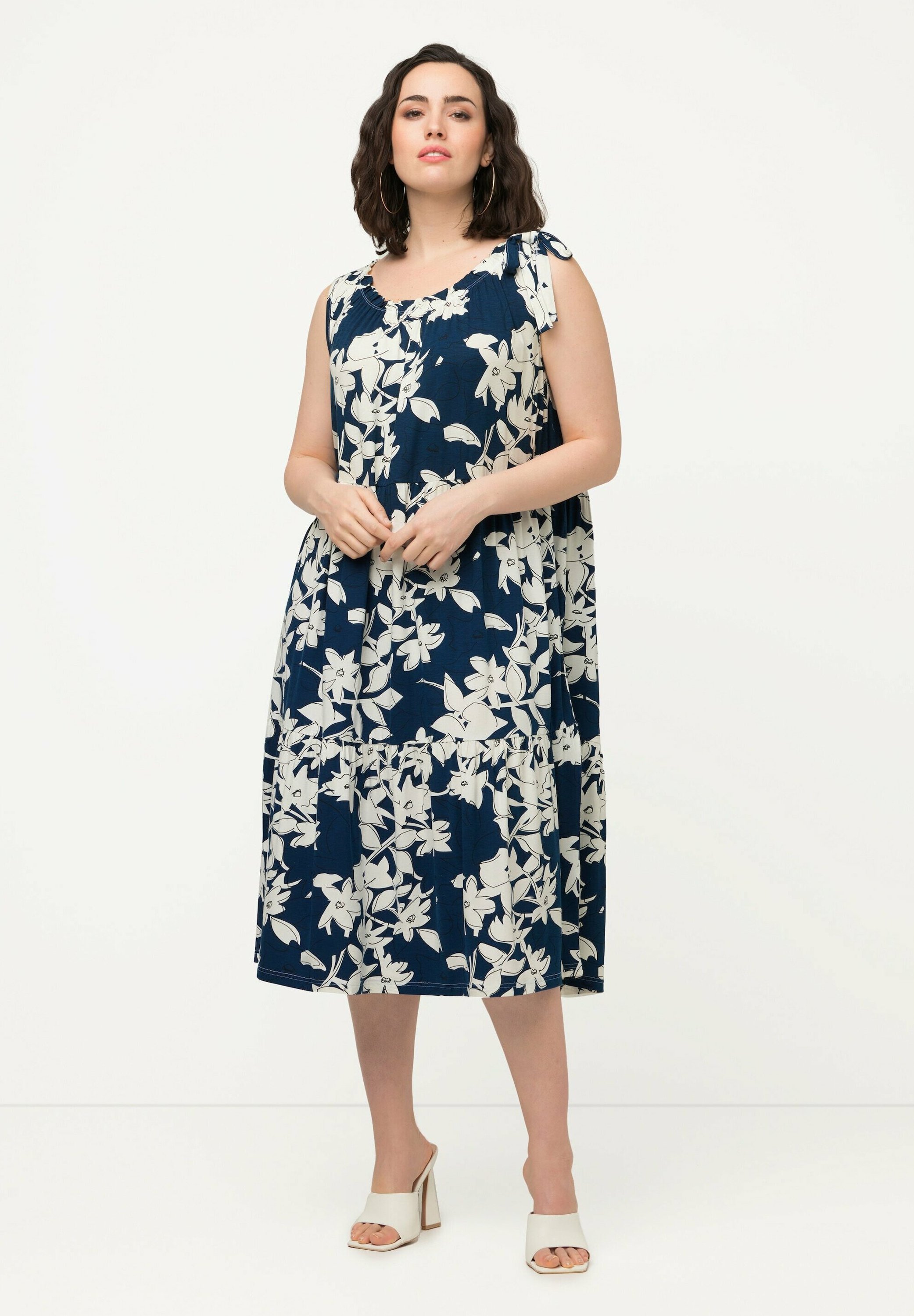 Ulla Popken BLÄTTER 3/4-ARM - Jerseykleid - marine/dunkelblau