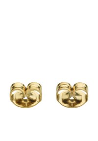 Orecchini in metallo color oro con un design a spirale attorcigliato e aperture circolari, evidenziando una finitura testurizzata e forme organiche.