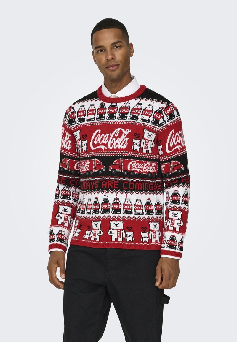 Only & Sons ONSXMAS COLA CREW UNISEX - Svetrík - pompeian red