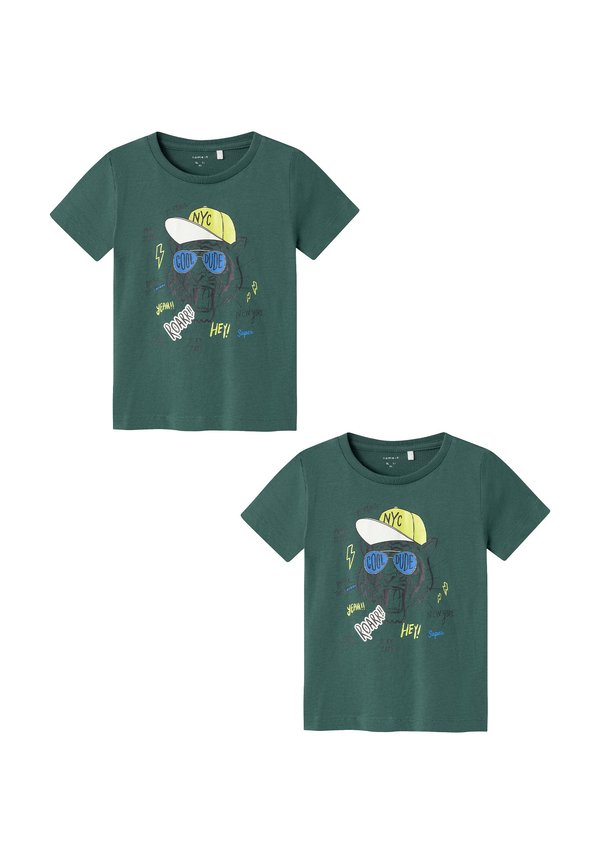 2ER-PACK RUNDHALS KURZARM BEQUEMES - T-Shirt print - grün