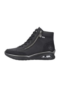 Baskets montantes noires en matériau synthétique, dot�ées d'un capuchon de protection texturé, d'une fermeture éclair sur le côté et d'une semelle à air comprimé pour plus de confort.