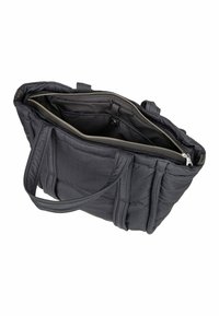 Borsa tote nera imbottita con doppi manici, chiusura a zip e scomparti interni per l'organizzazione. Tessuto testurizzato con una finitura liscia.