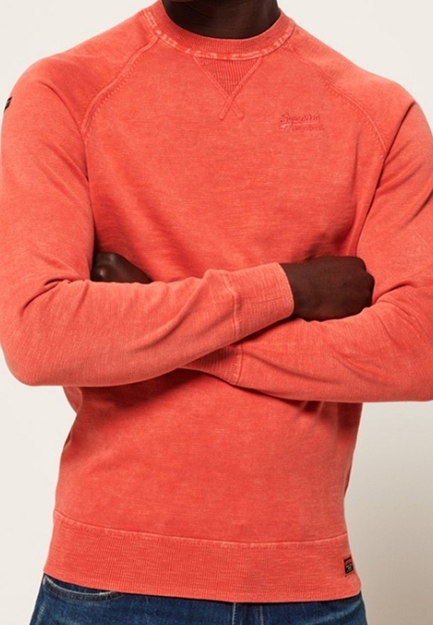 Pullover a girocollo in corallo sbiadito, realizzato in cotone. Presenta polsini e orlo a costine, con un piccolo logo sul petto. Vestibilità casual.