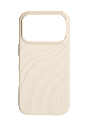 Beige silikone telefoncover med stort kamerahul og diskret hævet bølgemønster på bagsiden.