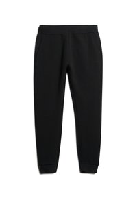 Zwarte joggingbroek van zachte stof, met een aansluitend manchetontwerp, twee zijzakken en een subtiele logo op de tailleband.
