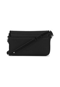 Borsa a tracolla nera in pelle con una finitura texturizzata, dotata di una tracolla staccabile e di un design minimalista. Chiusura con cerniera sulla parte superiore.