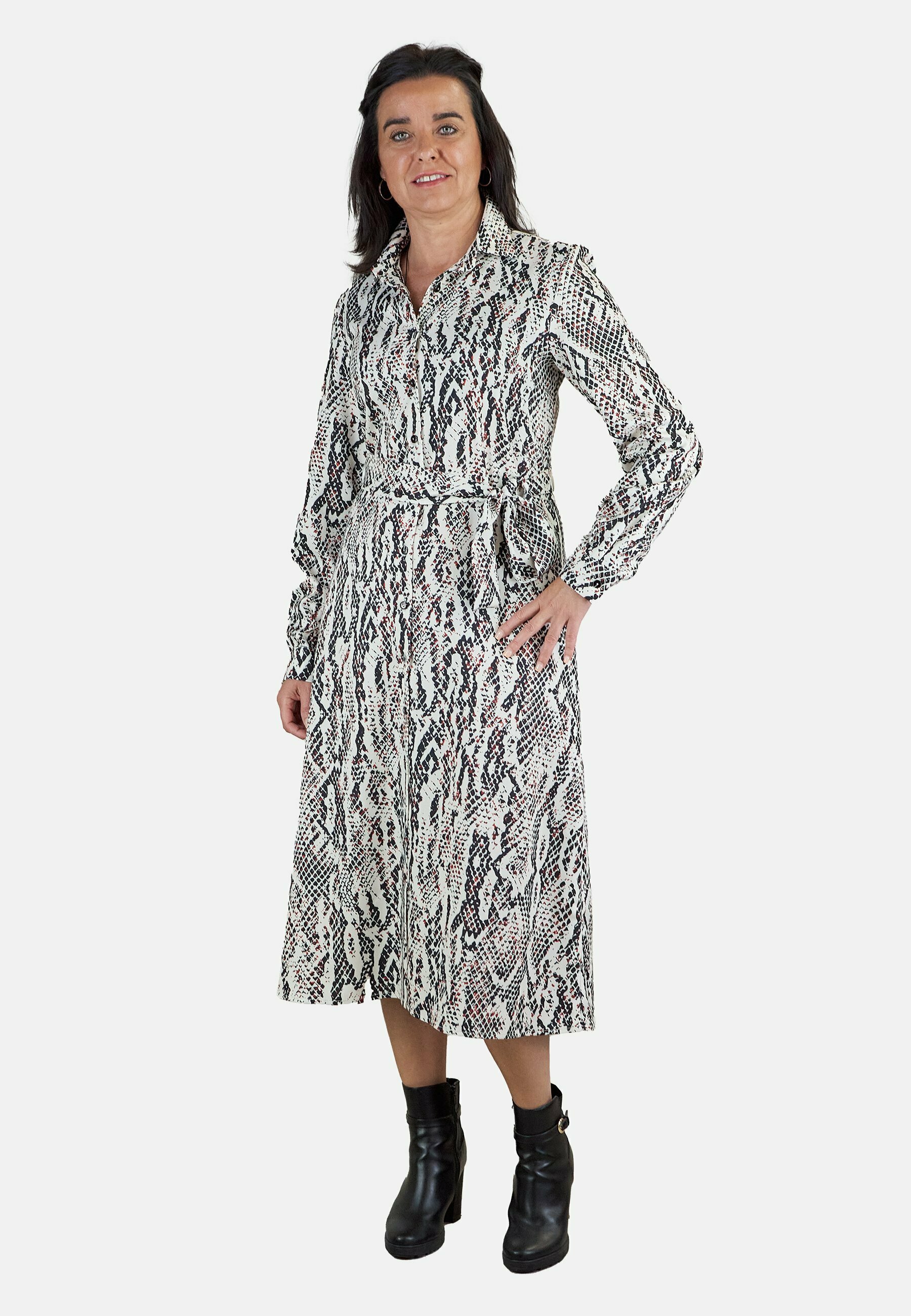 Animal Print Vestido Gris Estampado Animal Print Vestido Camisero