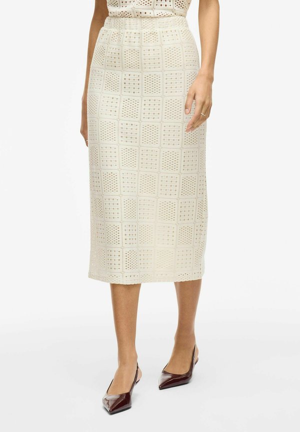 GEMUSTERTER MIDI - Bleistiftrock - creme