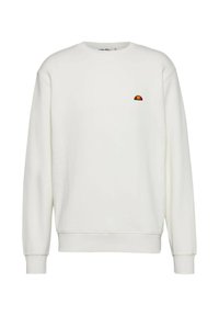 Felpa bianca con collo rotondo, maniche lunghe e polsini a costine; presenta un piccolo logo a forma di sole colorato sul petto.