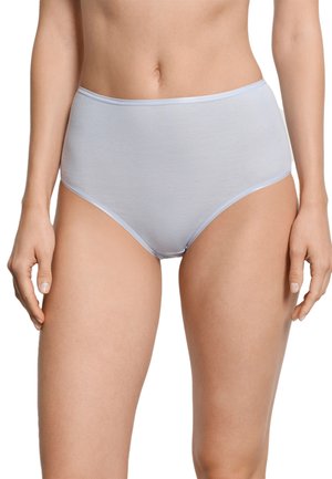 Hellblaue, hoch taillierte Unterwäsche aus weichem, dehnbarem Stoff. Verfügt über einen glatten Bund und nahtlose Kanten für Komfort.