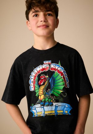 Next, Print T-shirt - black washed rolling stones