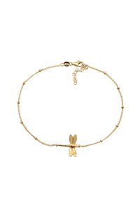 Guldarmbånd med en fin kæde, der har et guldsmedecenter og små perler. Lommekrogslås og justerbar kædelængde.