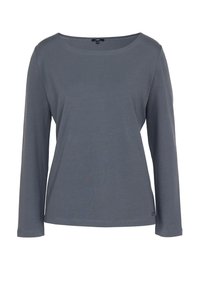 Langarm shirt in een middengrijze kleur, gemaakt van zachte katoen. Voorzien van een ronde halslijn en een rechte zoom, met minimale stikdetails.