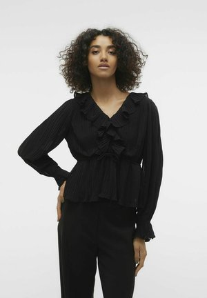 Vero Moda NORMAL GESCHNITTEN ELASTISCHE BÜNDCHEN - Majica z dolgimi rokavi - black