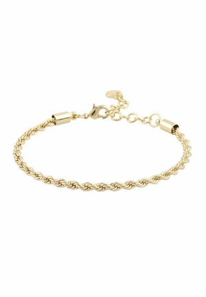 Gold twisted chain bracelet with a lobster clasp, adjustable length, featuring a smooth texture and shiny metallic finish.