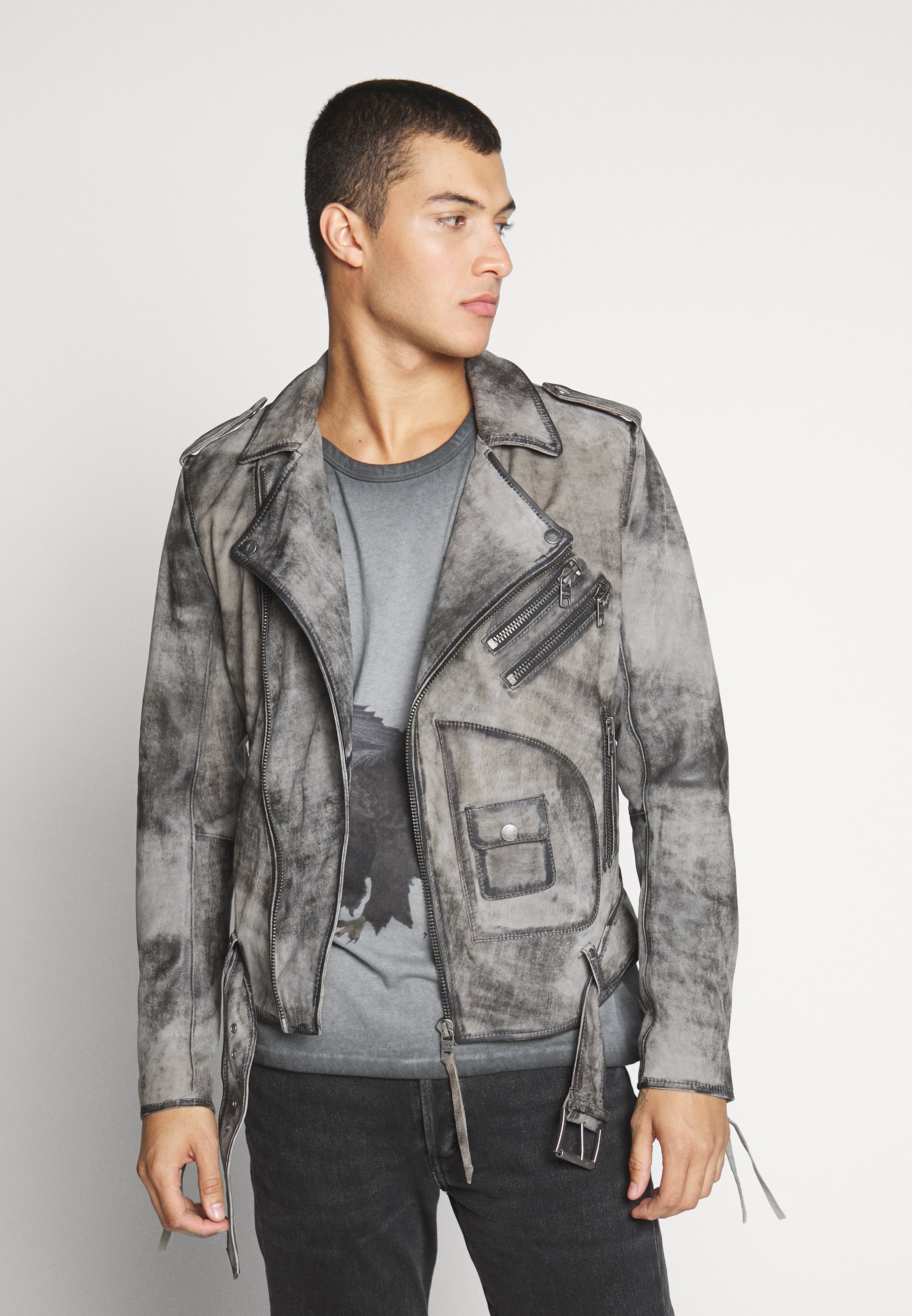 Tigha Jeffrey Leather Jacket Anthra Anthracite Zalando Co Uk